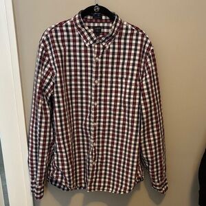 J. Crew Men's Plaid Shirt - Burgundy and White